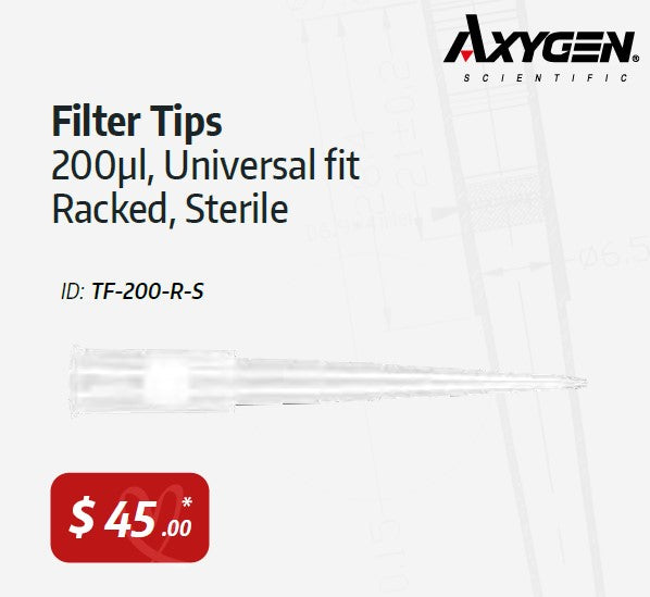 Axygen Tips, Filter, Pipette, 200µl, Universal fit, Racked Sterile