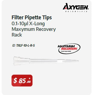 Axygen Tips, Filter, Pipette, 0.1-10µl X-Long, Maxymum Recovery, Rack