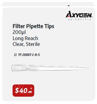 Axygen Tips, 200ul Long Reach Filter Tips Clear Sterile