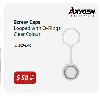 Axygen Screw Caps, Looped, with 'O' Rings, Clear