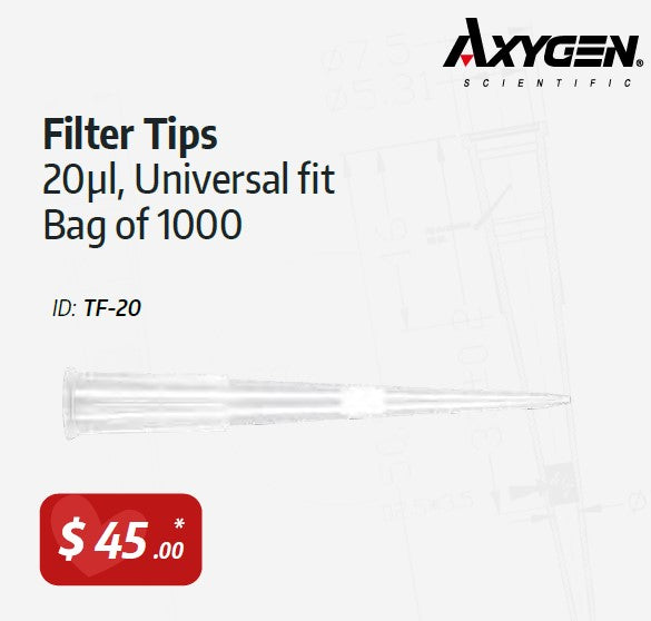 Axygen Tips, Filter, Pipette, 20µl Universal Fit