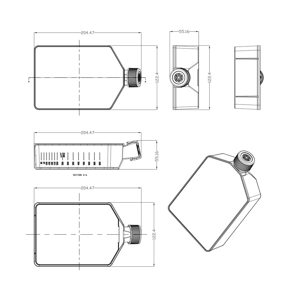 Cell culture flask, surface area 175 cm2, angled neck, vented cap. Individually packaged