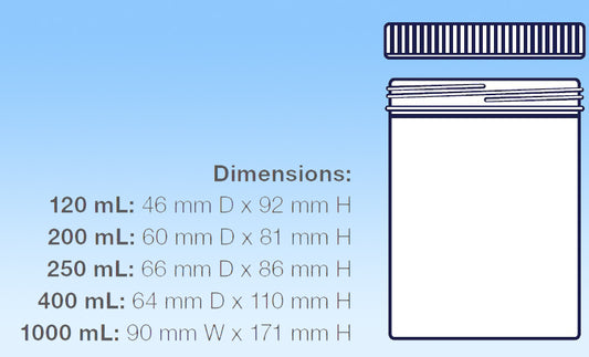Water bottle 120ml PS Container dosed with sodium thiosulphate Label, sterile