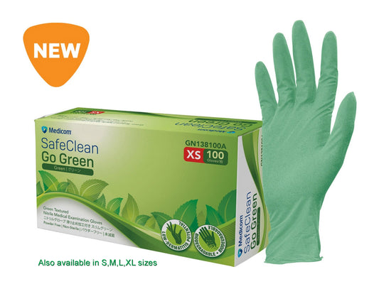 Glove, Biodegradable, SafeClean, GoGreen, nitrile, green 3.5µm, XS, MOQ 10 boxes