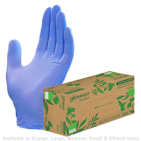 Glove, Biodegradable, nitrile, Avalon, S. Qty 10 boxes of 200 gloves.
