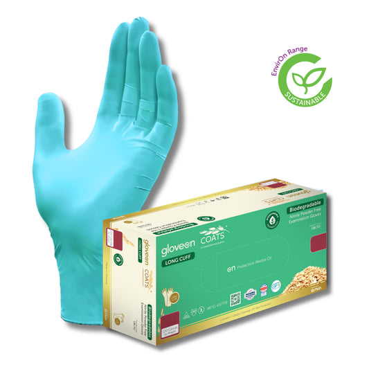 Glove COATES, Nitrile Biodegradable, Colloidal Oatmeal coated, L cuff , Medium