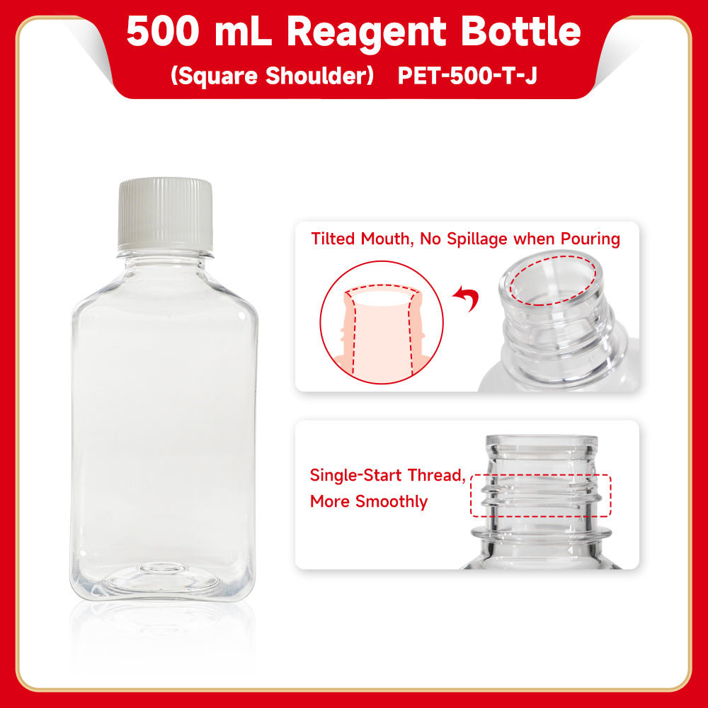 Bottle reagent, square shoulder, PET, 500ml sterile