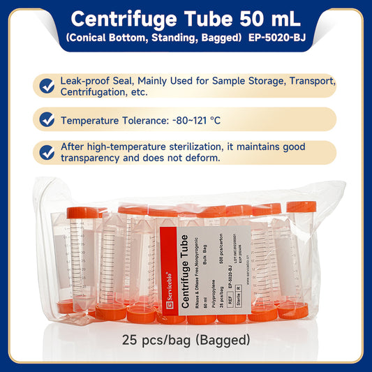 Tube, Centrifuge, 50ml conical bottom, Self Standing PP, sterile, Bulk packed