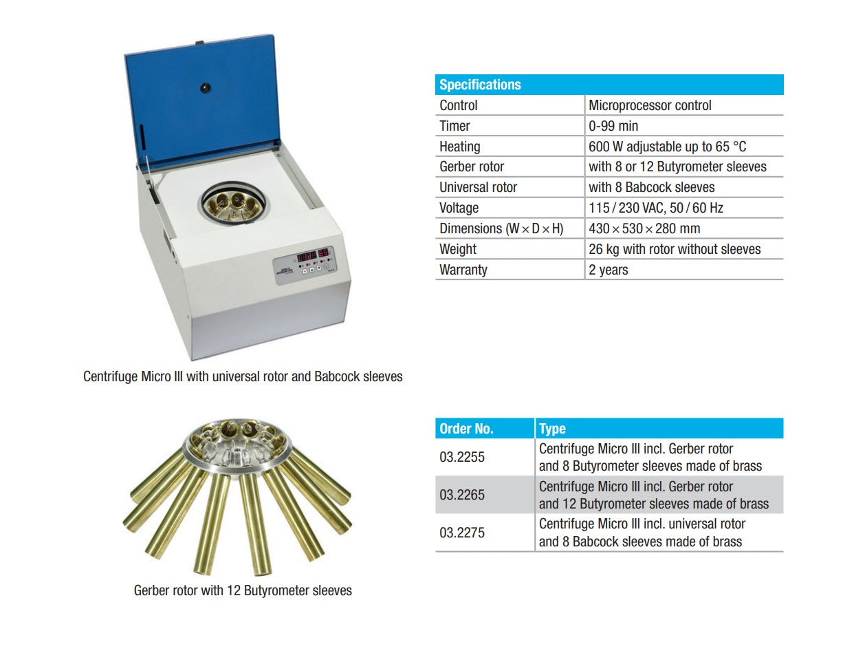 Centrifuge, Micro III includes rotor for 12 x Butytometer tubes for Dairy Applications