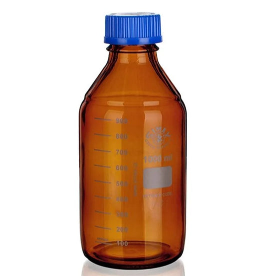 Bottle Laboratory glass 1000ml Amber graduated GL 45 with screw cap