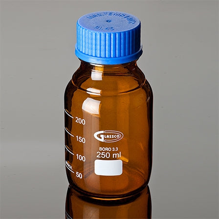 Bottle Laboratory glass 250ml Amber graduated GL 45 with screw cap