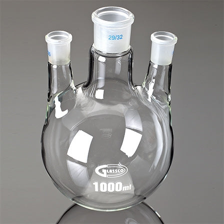 Flask Round Bottom 3 neck parallel 250ml 24/29 , 19/26 side