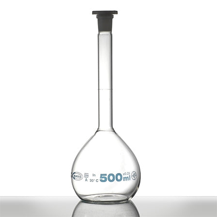 Flask Volumetric glass 50ml 12/21 class A with PP Stopper
