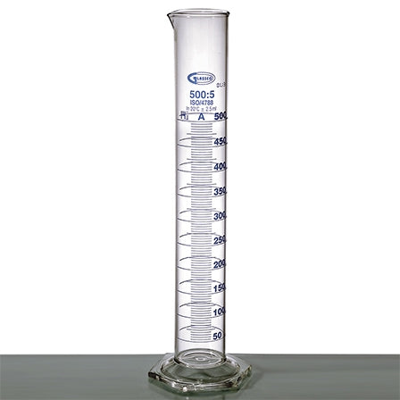 Cylinder Measuring glass 500ml x 5ml class A Blue grad. DIN