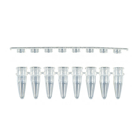 Axygen PCR 8-Strip Tubes 0.2ml Thin Wall & Flat Caps, Clear.