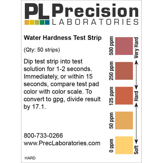 Water Hardness Test Strips (0 - 500 ppm)
